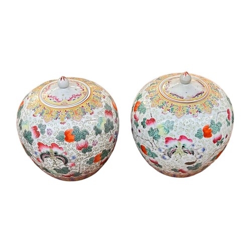 327 - Two 20th Century Large Cantonese Ginger Jars with lids (2)
approx 20cm tall x 23cm wide