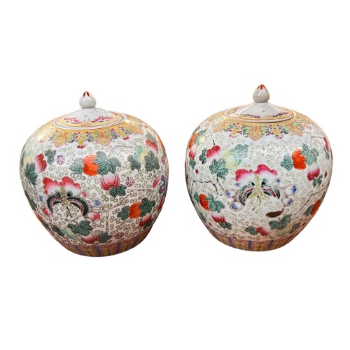 327 - Two 20th Century Large Cantonese Ginger Jars with lids (2)
approx 20cm tall x 23cm wide