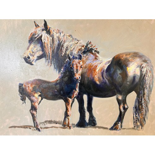 432 - Malcolm Coward (British, b.1948), Mare and Foal oil on canvas, signed lower left.
Approximately 63cm... 