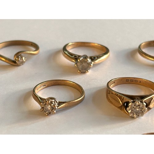 27 - Eleven 9ct Gold Diamond/White Stone Set Rings (11) 22.4g gross, one with 0.5ct Diamond