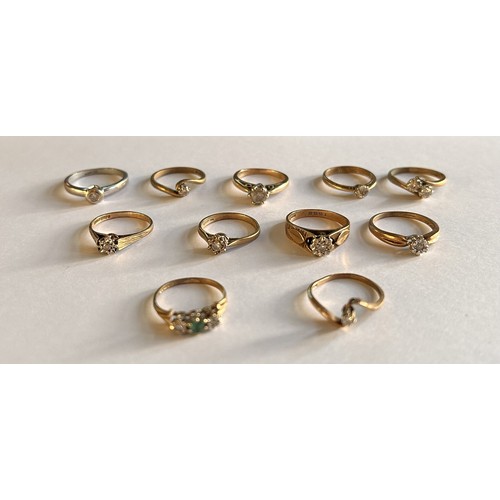 27 - Eleven 9ct Gold Diamond/White Stone Set Rings (11) 22.4g gross, one with 0.5ct Diamond