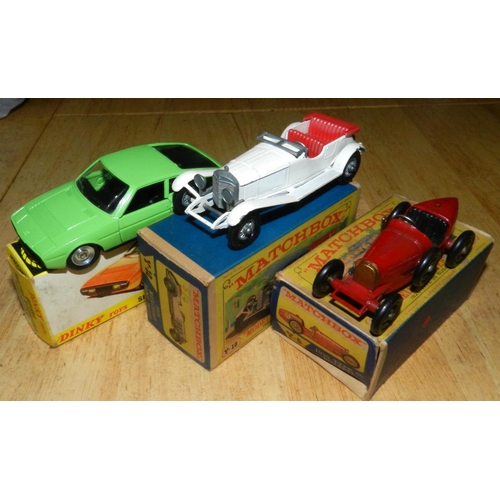 198 - DINKY. Spanish made 011454 Matra Bagheera. Lime green. Mint. MATCHBOX. Y6-2 Bugatti. Italian racing ... 