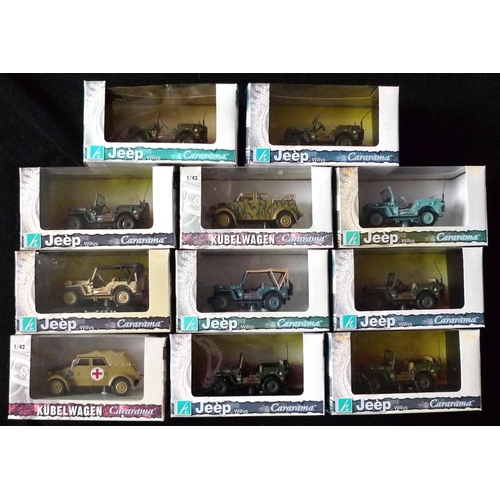 14 - CARARAMA. (11) 9 various Jeep types, 2 varous Kubelwagen. All boxed new.