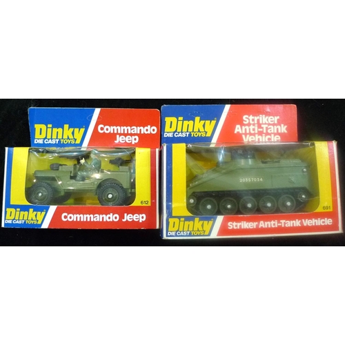 22 - DINKY. (2) 612 Commando Jeep; 691 Striker anti-tank vehicle. Both boxed new.