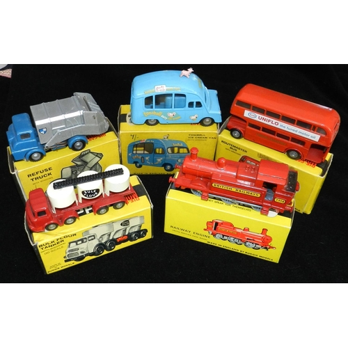 276 - BUDGIE. (5) 224 Railway engine. VGC; 236 Routemater bus. VGC; 274 Refuse truck. GC; 288 Bulk flour t... 