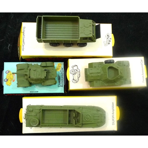 27 - DINKY. (7) 625 6 lbr. gun; 656 88mm gun; 676 Daimler armoured car; 680 Ferret armoured car; 681 DUKW... 