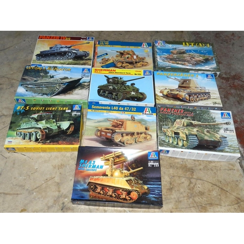 37 - ITALERI. (10) Plastic construction kits. 1:35 scale. Various tank models. Un-made, not checked. All ... 