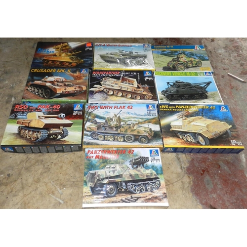 38 - ITALERI. (10) Plastic construction kits. 1:35 scale. Various armoured vehicles. Un-made, not checked... 