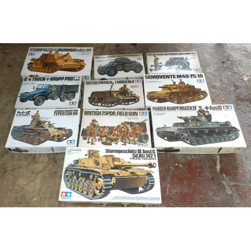 48 - TAMIYA. (10)  Plastic construction kits. 1:35 scale. Various armoured vehicles. Un-made, not checked... 