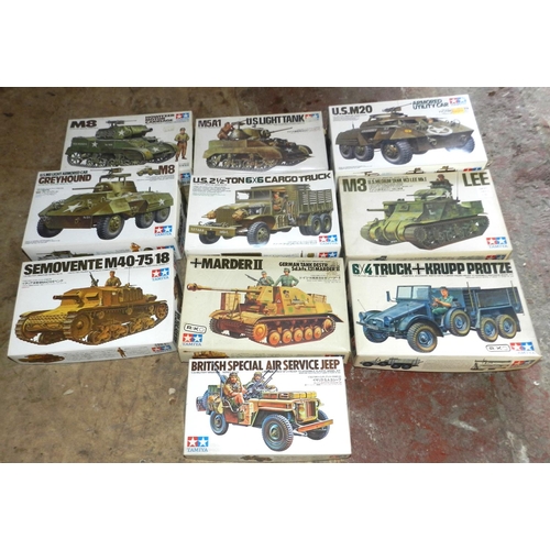 49 - TAMIYA. (10)  Plastic construction kits. 1:35 scale. Various armoured vehicles. Un-made, not checked... 