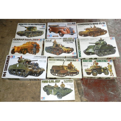 50 - TAMIYA. (10)  Plastic construction kits. 1:35 scale. Various armoured vehicles. Un-made, not checked... 