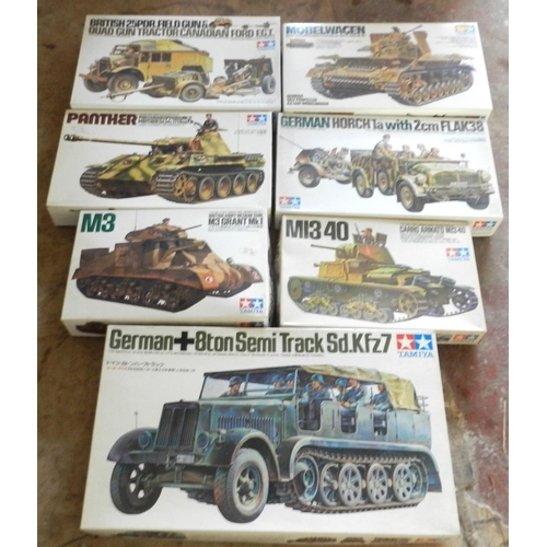 51 - TAMIYA. (7)  Plastic construction kits. 1:35 scale. Various armoured vehicles. Un-made, not checked.... 