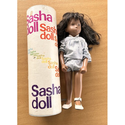 162 - Sasha doll with pink lips, brown eyes, blue eyeshadow, red hair, check outfit and leather shoes, 41c... 