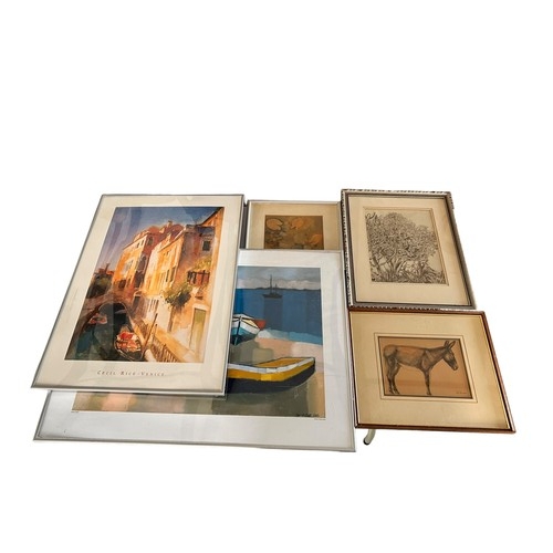 282 - A Collection of Artwork inc a pen drawing, a sketch of a donkey (R.Nitar), small painting & two larg... 