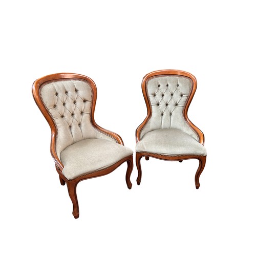 269 - A pair of reproduction green button back nursing style chairs & another similar in blue (3)