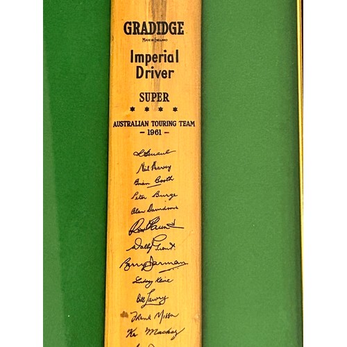 213 - Wooden Cased Signed Miniature Cricket Bat of the 1961 Austrialian Touring Team