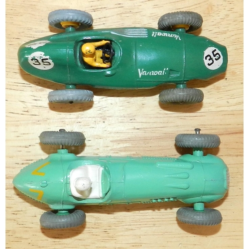 248 - DINKY. (2) 235 H.W.M. racing car, green/7; 239 Vanwall, green/yellow/yellow,35. Un-boxed.