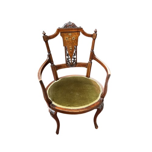 259 - Edwardian Inlaid Mahogany  Tub Chair, also two Inlaid bedroom chairs (3)