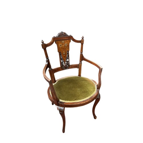 259 - Edwardian Inlaid Mahogany  Tub Chair, also two Inlaid bedroom chairs (3)