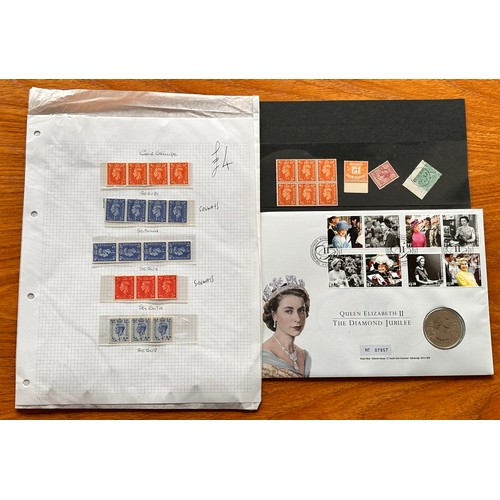 133 - Mixed batch of George VI stamp blocks, ordinary postcards, incomplete sets & a £5 proof FDC