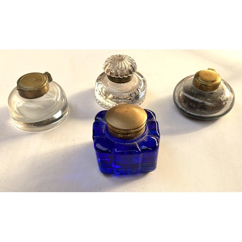 146 - Four Antique Glass Desk Ink Wells (4)