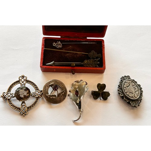 32 - Four Silver Brooches (22.9g), three stick pins & other (8)