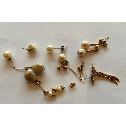 9 - A Pair of 18ct Gold Pearl Earrings 1.9g, a pair of 9ct earrings 0.8g, a number of pearl and yellow m... 