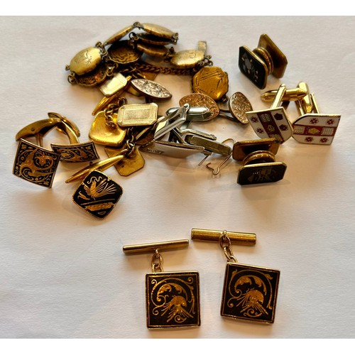 17 - A Pair of 9ct Gold Cufflinks, stamped '9ct' 9.7g gross also a number of other pairs ingold plate