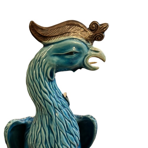 174 - Pair of vintage peacocks in turquoise porcelain, China c.1950's (AF)