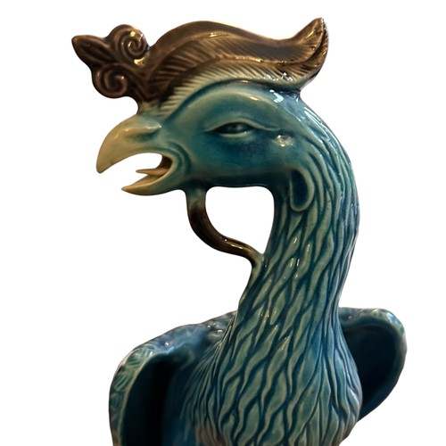 174 - Pair of vintage peacocks in turquoise porcelain, China c.1950's (AF)