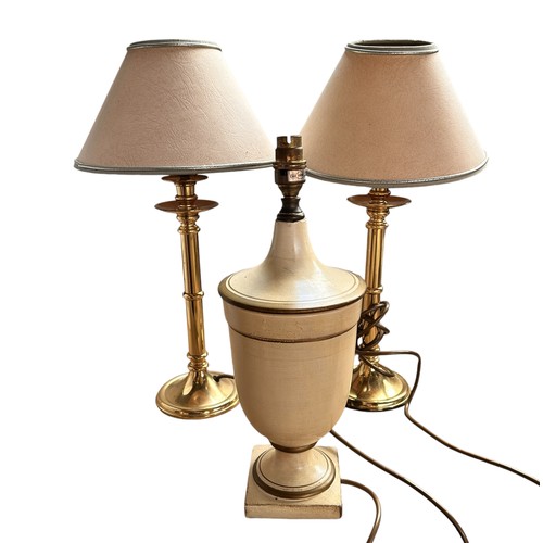 262 - Two Brass Bedside Lamps & also another in the form of an urn (3)