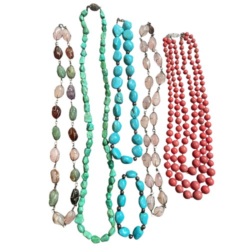 39 - Collection of Gem stone Set Necklaces, most set in Silver (5)