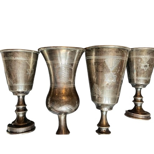 83 - A Collection of Etched Kiddush Cups (4) a pair by Sigmund Zyto, London 1923 (45.2g), another example... 