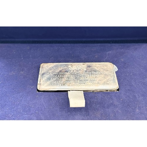 102 - Silver Ingot Commemorating The State Visit Of Queen Elizabeth II To The USA, On The Occasion Of The ... 