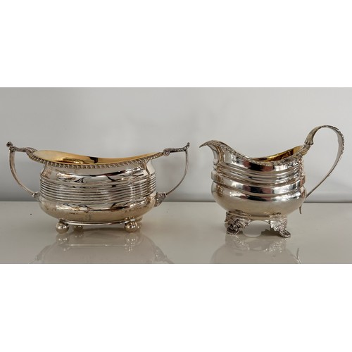 4 - A George III Hallmarked Silver Sugar Bowl & Creamer (2) 548g by William Hunter II, London 1818