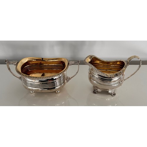 4 - A George III Hallmarked Silver Sugar Bowl & Creamer (2) 548g by William Hunter II, London 1818