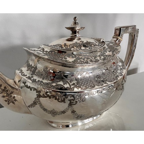 2 - Victorian Hallmarked Silver Four Piece Tea Service (4) inc Tea Pot 574.2g, Hot Water Pot 735.2g, Twi... 