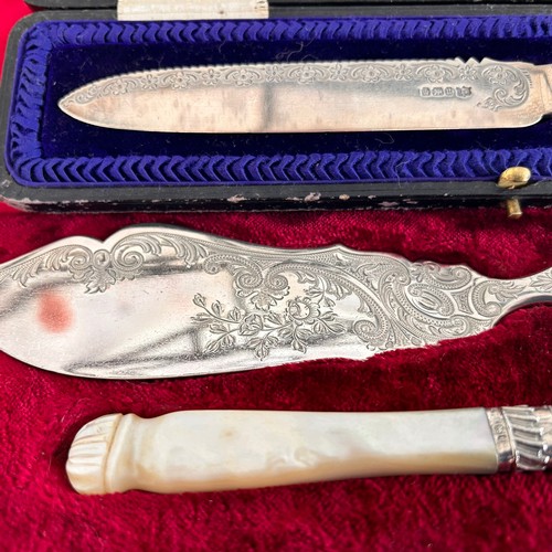 16 - Cased Set of Silver Fish Servers (176.7g) Sheffield 1901 & A Cased Silver, Bone Handled Fruit Knife ... 