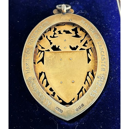 7 - Cased silver gilt & enamel mayoral pendant presented to Alexander Hamilton Robertson, Mayor of Lanca... 