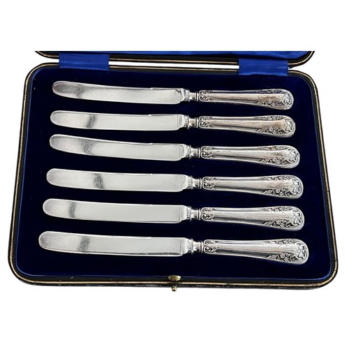 29 - Case Set of Six Hallmarked Silver Handled Butter Knives 162.8g gross by Yates Brothers Sheffield 191... 