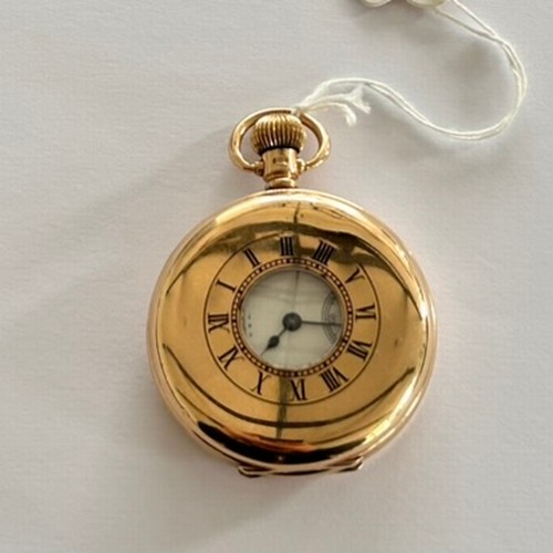 145 - Waltham 9ct Gold half hunter pocket watch, gold inner & outer case, 99.6g gross