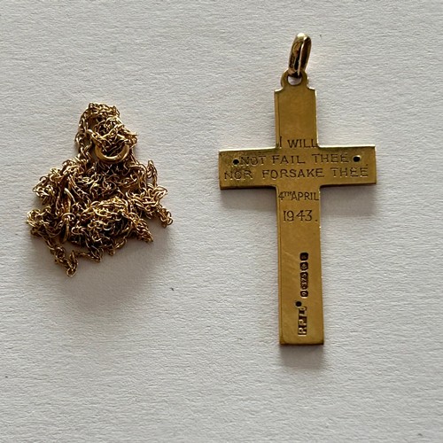 104 - 9ct Gold Crucifix Pendant 3.0g on a 14ct Gold Chain 0.8g