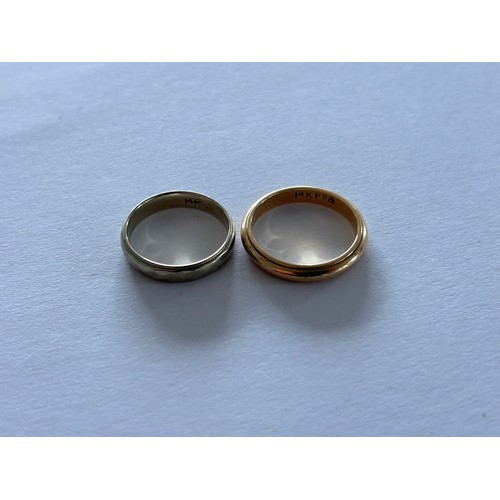 127 - Two 14ct Gold Wedding Bands, one in Yellow Gold and one in White 4.7g