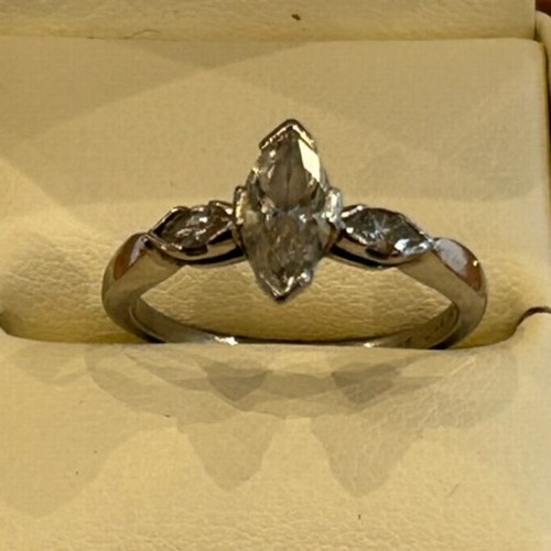 123 - Platinum Marquise Diamond Ring 3.6g , 1.0ct weight approx size J