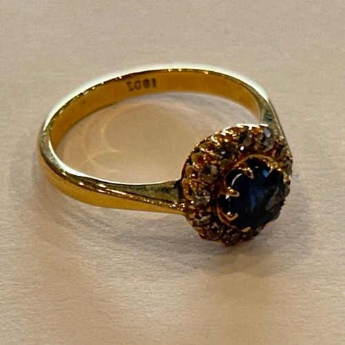 131 - 18ct Sapphire & Diamond Cluster Ring 3.4g approx size M