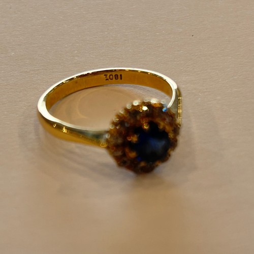 131 - 18ct Sapphire & Diamond Cluster Ring 3.4g approx size M