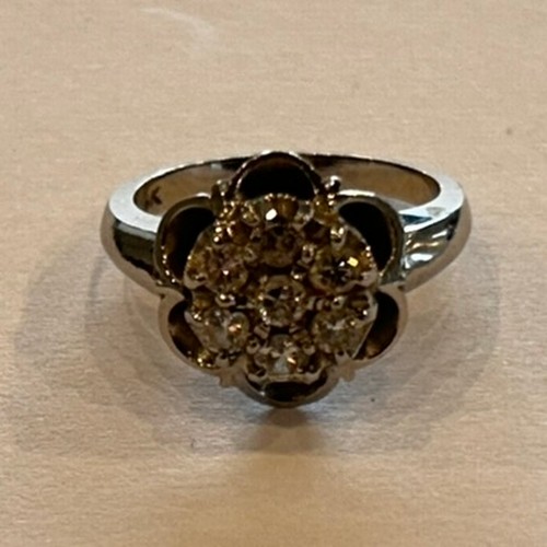 133 - 14ct White Gold Diamond Flower Cluster Ring 4.5g approx  size K stamped '14k'