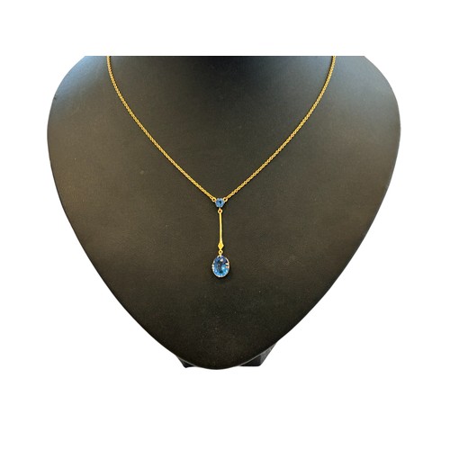 77 - 9ct Gold Necklace with Aquamarine set drop pendant 3.2g