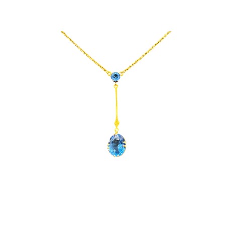 77 - 9ct Gold Necklace with Aquamarine set drop pendant 3.2g