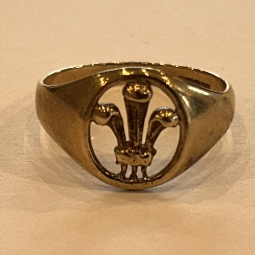 140 - 9ct Gold Ring with Welsh Feather Detail 3.0g approx size S